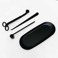 香氛蠟燭保養工具組 (黑色) - 燭芯剪/滅燭罩/蠟燭鉤/托盤/點火器