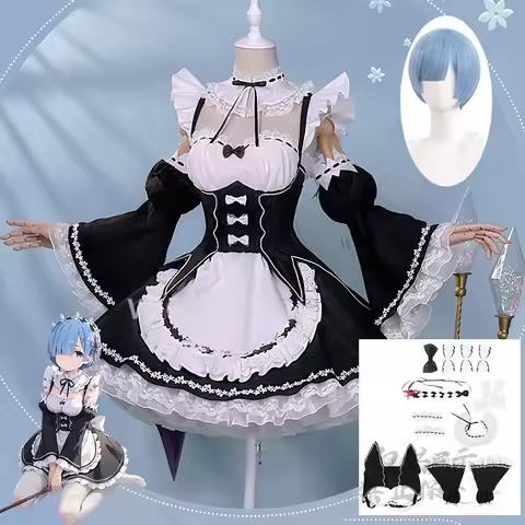 Anime Rem Ram Maid Dress Re:zero Kara Hajimeru Isekai Seikatsu Cosplay Thin Costumes Full Set Gorgeo