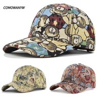 COMOWANYW Cute Bear Baseball Cap, Bear Print Cartoon -Teens Caps, Cotton Little Bear Print Duckbill 