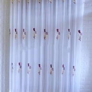 gorden vitrase bordir jendela lapisan motif bunga tulip matahari halus - merah l 60cm t 200cm