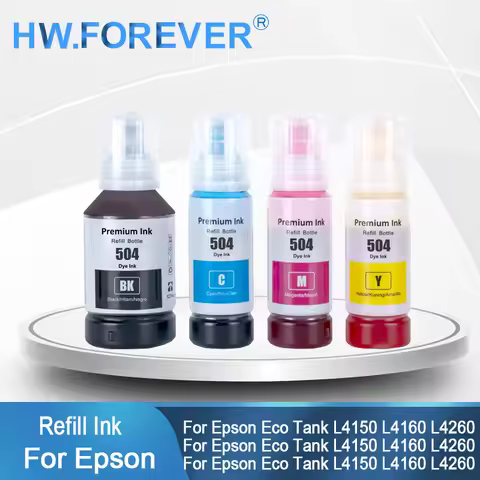 504 T504 Refill Ink Kit Dye Ink For Epson Eco Tank L4150 L4160 L4260 L6161 L6171 L6270 L14150 Printe