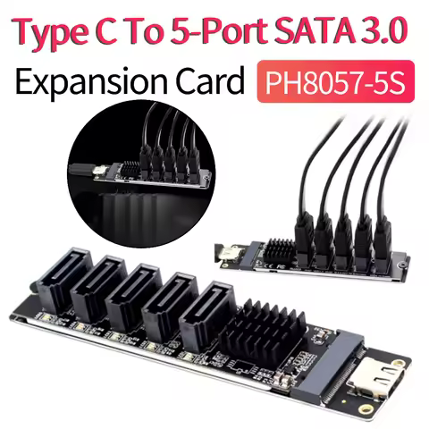 Type C To 5-Port SATA 3.0 Adapter Card 6Gbps JM575+JMS580 Chip USB C To SATA 3.0 Expansion Card Plug