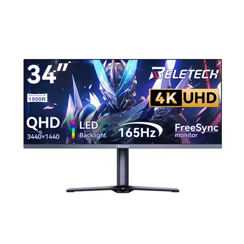 Reletech Monitor 34inch 165Hz 4K UHD 3000:1 FreeSync VA 1500R Low Blue Light Height-adjustable stand