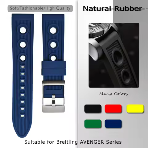 20mm 22mm Natural Rubber Silicone Watchband for Breitling HéRITAGE Superocean Avenger Navitimer Soft