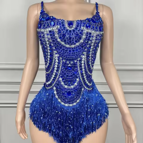 same blue tassel, bright white and wild dance music festival costume