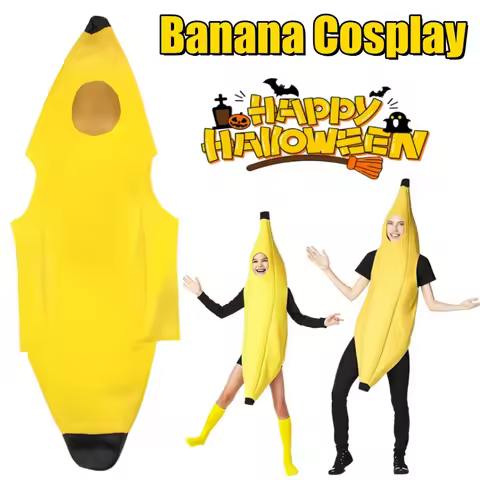 Adult Kids Halloween Prank Banana Costume Funny Fruit Banana Carnival Stage Performance Party Outfit