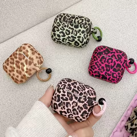 Ins Pink Leopard Soft Earphone Case with Keyring For AirPods 5 1 2 3 Pro 2 Pro2 AirPod 4 ANC Bluetoo
