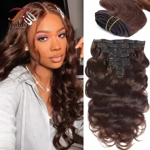 Brown Black Clip in Hair Extensions Real Human Hair Body Wave Double Weft Seamless Clip ins Deep Wav