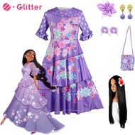 Disney Encanto Isabella Madrigal Cosplay Costume for Adult Woman Purple Flower Printed Princess Fanc
