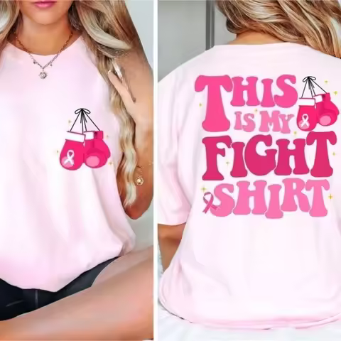 Breast Cancer Awareness Shirt This Is My Fight Tee Pink Ribbon Top New Summer Short-sleeved Round-ne