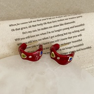 Red Colored Diamond Heart Earrings Female Unique Elegant Earrings