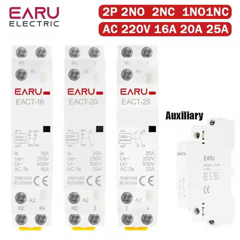 Din Rail Mounted Household Modular AC Contactor 2P 16A 20A 25A 2NO 2NC 1NO 1NC AC220V AC230V 50/60Hz