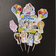 CAKE TOPPER HAPPY BIRTHDAY BLUEY BINGO PAPER CAKE PICK DECORATION PARTY DECORATION PHOTO PROPERTY