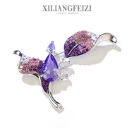 Purple Crystal Leaf Brooch Elegant Classy Orchid Brooch Premium Clothing Accessories Corsage Pin Gif