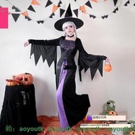 萬聖節服裝成人紫色魔法巫師長袍女蝙蝠巫婆吸血鬼舞台連衣裙長裙【熱賣款】