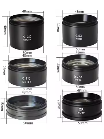 0.3X 0.5X 0.7X 0.75X 1X 1.5X 2X Trinocular Microscope Barlow Objective Lens Zoom Stereo Microscopio 