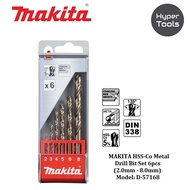 MAKITA HSS-Co Metal Drill Bit Set 6pcs (2.0mm - 8.0mm) - Model: D-57168