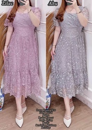 DRESS BROKAT TANGAN PENDEK MODEL SIMPLE MEWAH DAN ELEGAN-DRESS PESTA WANITA HARGA MURAH