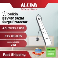 BELKIN 4 Socket 2 USB BSV401SA2M 2M Surge Protector Extension Socket Plug Power Strip