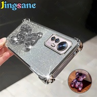 Jingsanc For Xiaomi 12/12X/12S Phone Case Clear Four Corner Anti-fall Flah Glitter Paper Bear Stand 