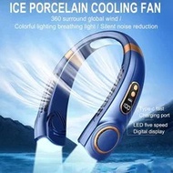 Portable Hanging Neck Fan Mini Digital Display Bladeless Cooling Waist Fans with Colorful Light Rech