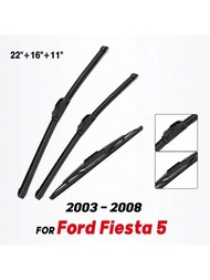 Fiesta 5掀背車2003-2008年用前後雨刷片,風擋玻璃窗口22''+16''+11''安裝：fiesta掀背車mk5 2003-2008大小：22''+16''+11''狀態：100％全新未使用（發貨前經過質量檢查）組成：2個雨刷片+1個後雨刷片材料：高級天然橡膠,確保最大性能特點：客製化適配;直接替換舊零件;擦拭能力達到100萬次。溫度容忍度：+158f至-40f（+70c至-40c）張力記憶沿整個刀片長度施加均壓。特殊混合橡膠提供了最終的平滑,清潔,無打滑擦拭。空氣動力學設計大幅減少了阻力,噪音和風升力,防止冰雪積聚。 指示：此款產品不帶手冊安裝