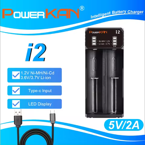 POWERKAN i2 Battery Charger with LED Display for 3.7V Li-ion 1.2V Ni-MH Ni-Cd AA AAA Rechargeable Ba