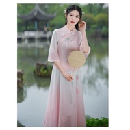 Set. Innovative cheongsam hanfu dress for temple ceremony, meditation, tea ceremony, spa