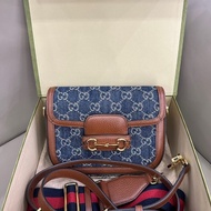 gucci 1955mini牛仔 馬鞍包 牛仔拼皮面20*15  98新配件肩帶塵袋
