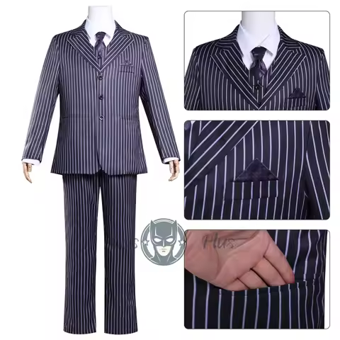 Gomez Addams Cosplay Anime Morticia Costume Wigs Halloween Carnival Outfit Adult Kid Coat Shirt Pant