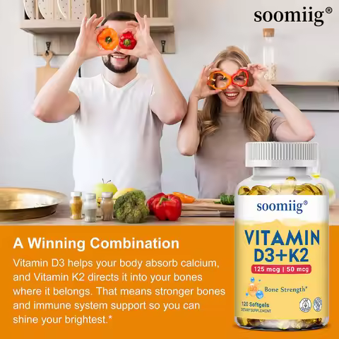 Vitamin D3 5000IU and Vitamin K2 (MK-7) Capsules for Calcium Absorption, Bone Regeneration, Immune S