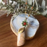 紅瑪瑙 珊瑚玉 玻璃米珠x天然石 串珠吊墜 配寶石鏈