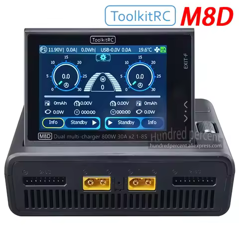 ToolkitRC M8D Battery Charger, Lithium Battery 1S 2S 3S 4S 6S 8S 2-Channel, DC 1600W, Intelligent Vo