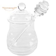 Transparent glass honey jar with lid Honey Jar with Dipper, Clear, 9 Ounces