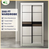 [Siap Pasang] 3 FT Sliding Wardrobe / 3 Kaki Almari Baju Sliding Door 2 Sliding Doors - 3ft x 6ft