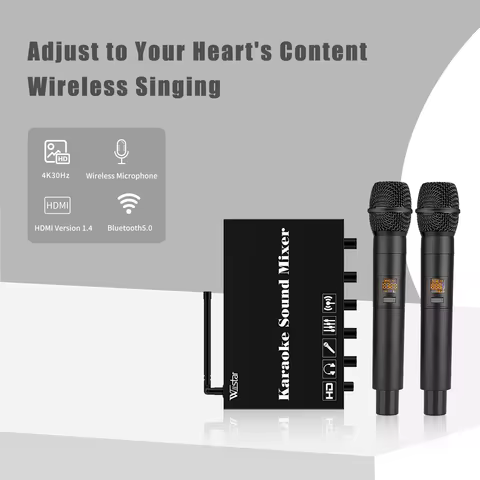 HDMI Karaoke Sound Mixer with Wireless Microphone Karaoke Mixer System with HDMI, Optical (Toslink),
