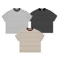 1969STUDIO Striped Boxy T-Shirt Unisex Top Menswear Round Neck T-Shirt - BX11