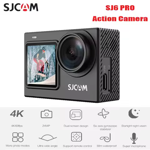 SJCAM SJ6 PRO Action Camera 6-Axis Gyroscope Stabilization 4K 60FPS 24MP Wifi Webcam 165° Wide FOV H