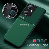 Leather texture Casing for Vivo Y78 Plus 5G 2023 Phone Case Magnetic Car Holder Shockproof Cover For