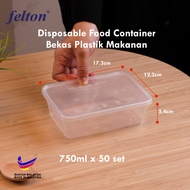 17.3 x 12.2 x 5.4cm Bekas Plastik Felton Disposable Rectangular Food Container RT-750S [750ML] / Dis