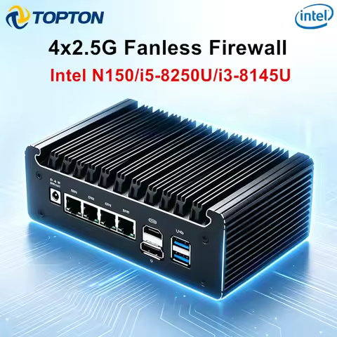 Topton Silent Fanless Firewall Mini PC Intel N150 I5-8250U I3 Pentium 4417U 4x 2.5G NICs NVMe PfSens