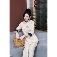 Bộ đồ lam đi chùa nữ Thiên Di kiểu mới - Pháp phục lễ chùa trẻ trung chất xước hàn cho phật tử D06