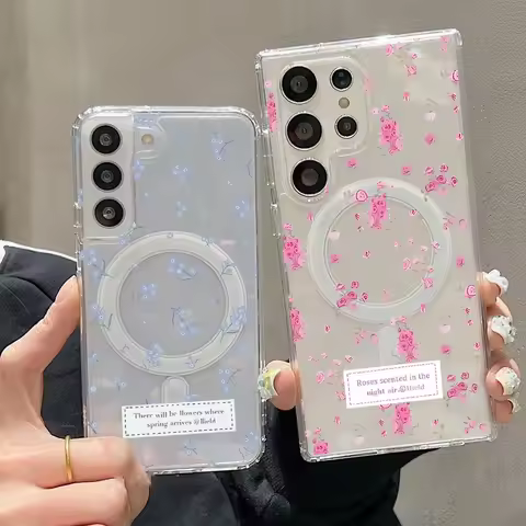 Floral Bow Case For Samsung Galaxy S25 S24 Ultra S22 Plus S23 FE Z Flip 6 5 4 3 Magnetic Wireless Ch