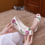 Summer Old Beijing Cloth Shoes Ethnic Style Embroidered Shoes High Wedge Heel Women's Shoes Single S