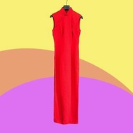 二手 古董訂製 紅色 高開衩 輕薄 無袖 旗袍 CA404