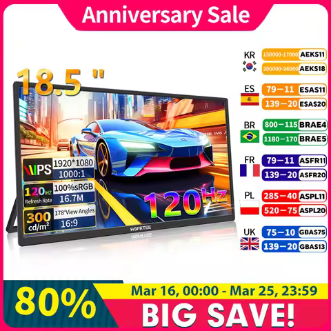 HGFRTEE Portable Gaming Monitor 18.5 Inch 1080P 16:09 120Hz 100%sRGB 300Cd/m² Travel Screen for MacB