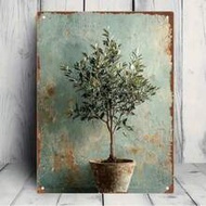 1/2pcs Vintage Textured Olive Tree Metal Sign Plaque, Perfect Gift For Home, Restaurant, Bar, Man Ca