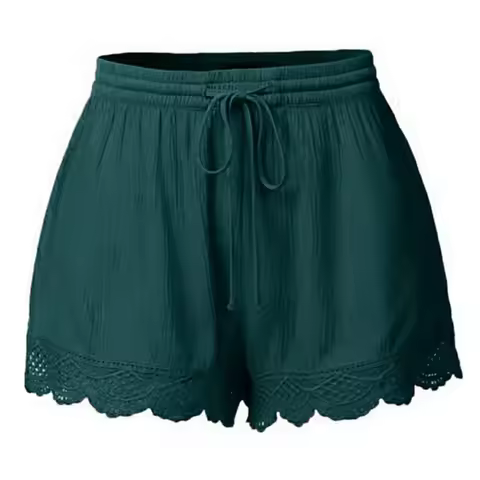 Shorts For Women Ruffle Hem Casual Shorts Plus Size Drawstring Lace Shorts