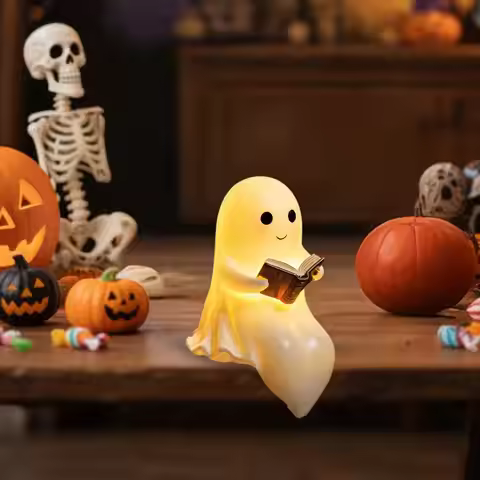 Cute Ghost Reading Book Lamp Halloween Ghost Night Light Ghost Reading Night Light Halloween Decor f