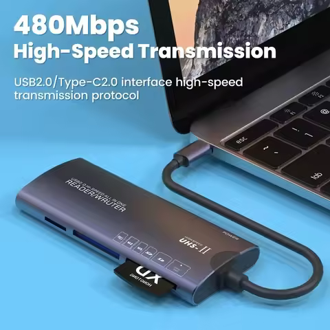 FANGTUOSI 6-in-1 USB2.0/TYPE-C multifunction card reader SD/TF/XD/CF/M2 memory card adapter, suitabl